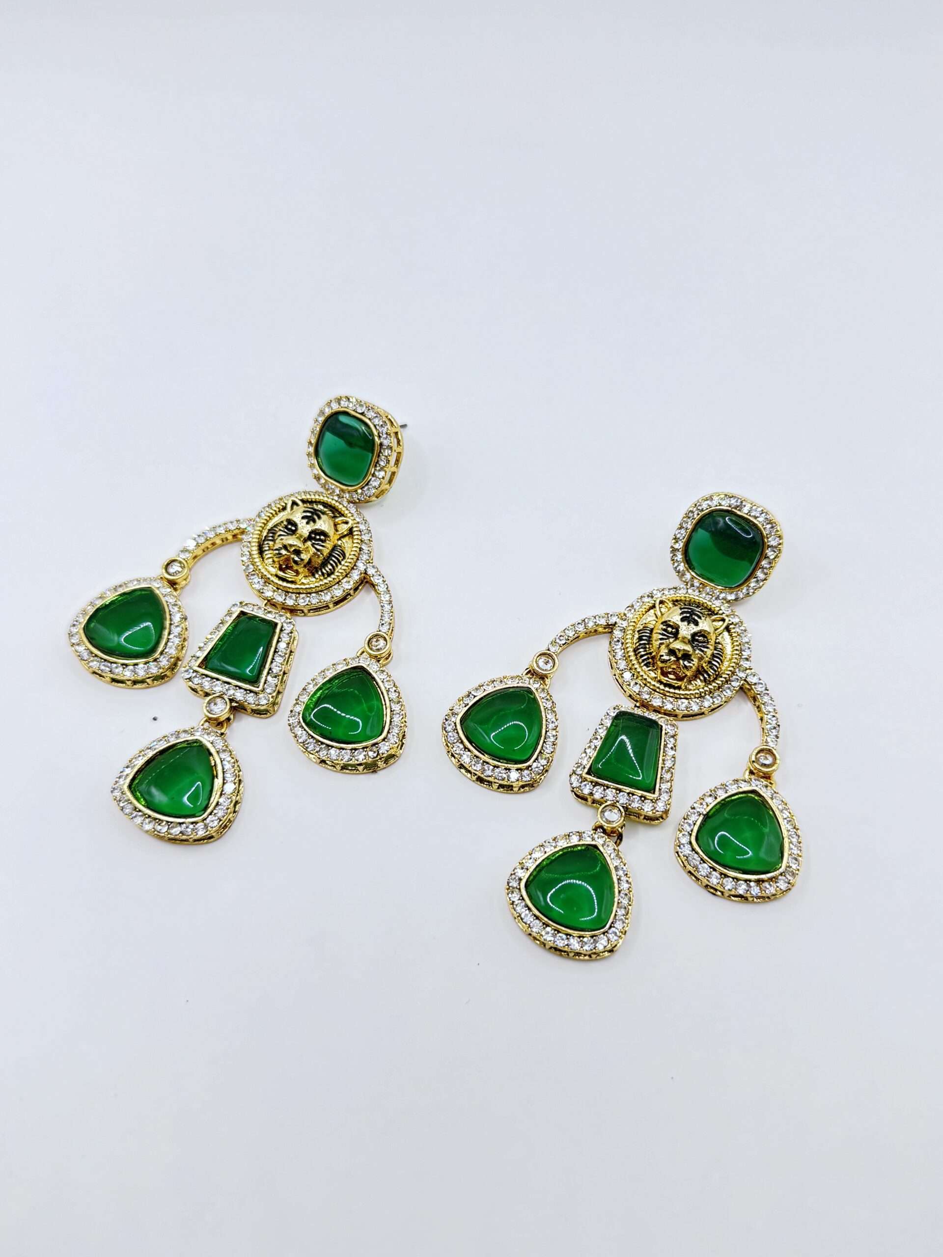 Meena Chandbali Earrings Gold Dark Green Color – Kalash Cards