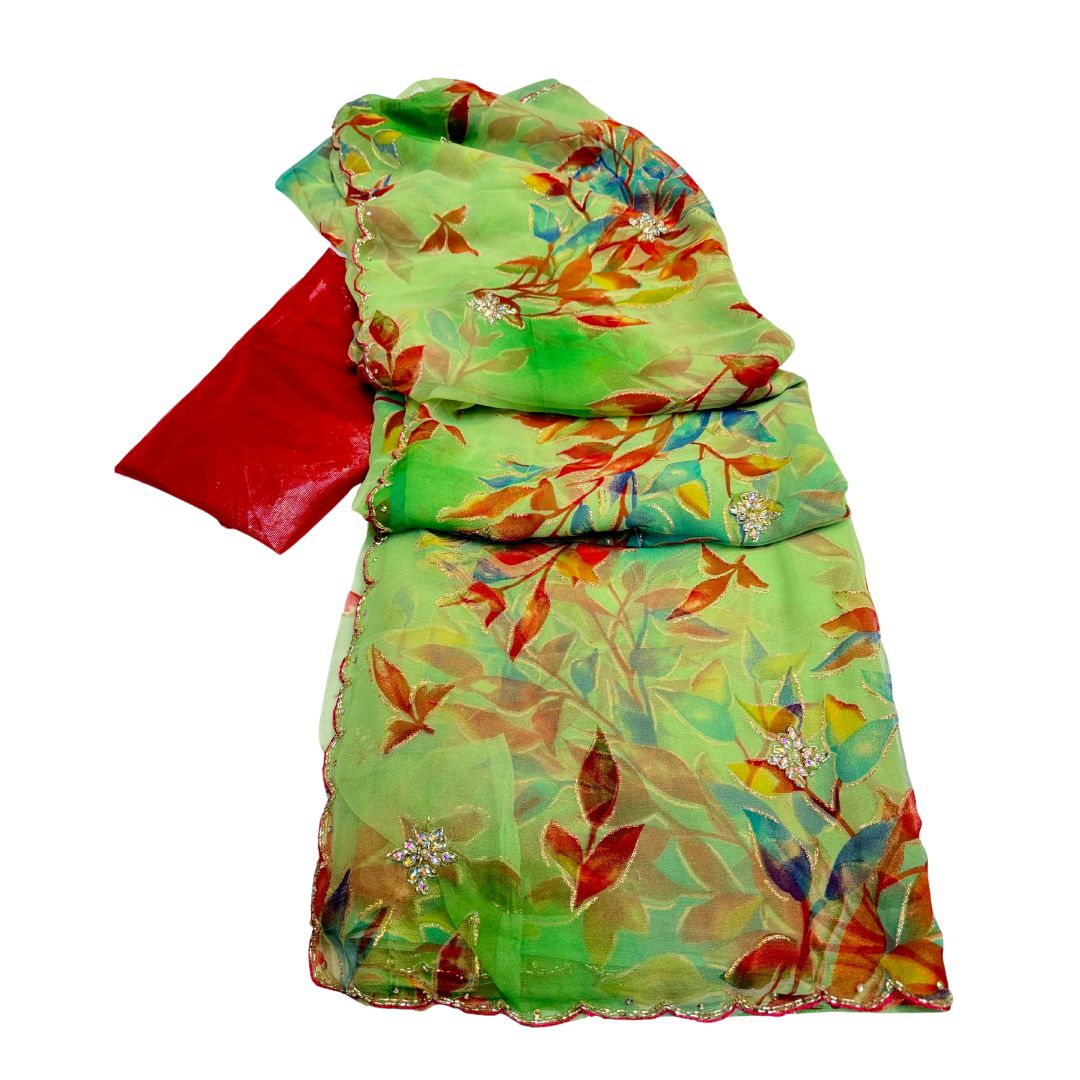 Printed and plain saree