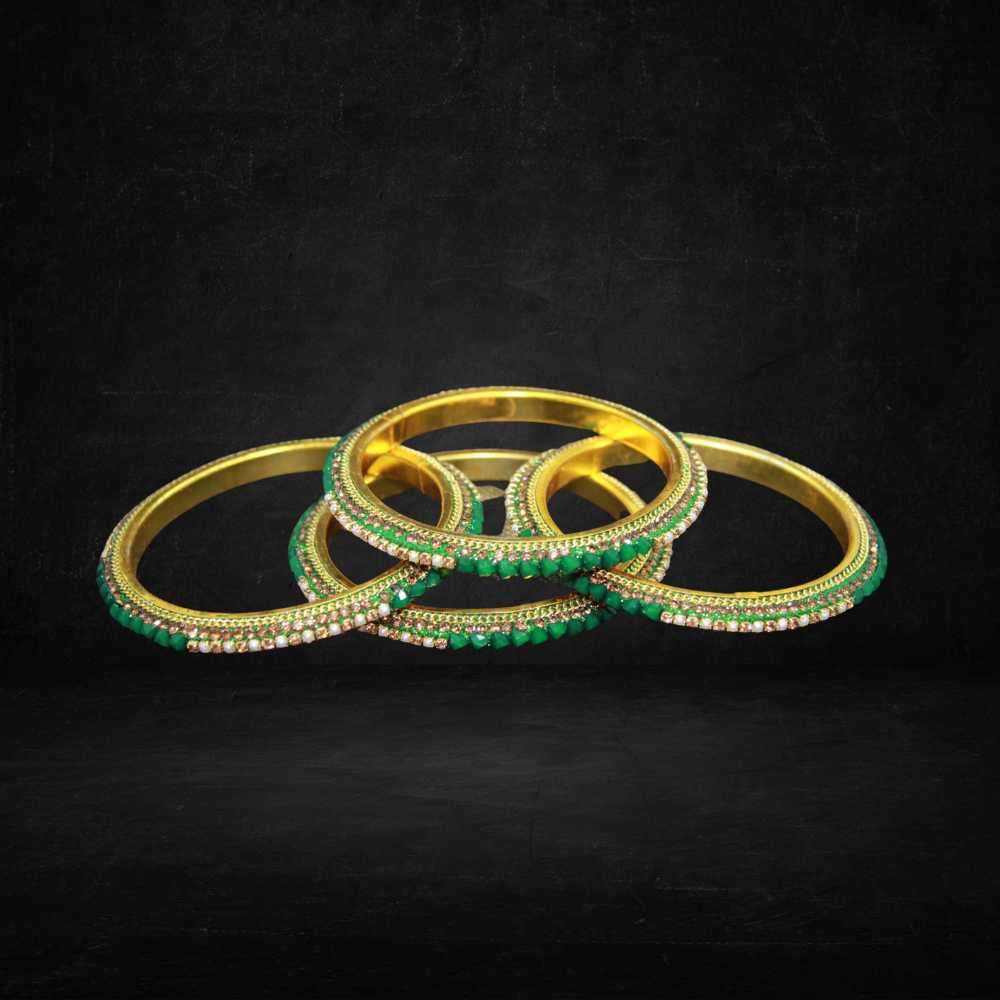 Beautiful leaf green color with fine and crystal stone metal bangles can be customized with velvet bangles - Image 6