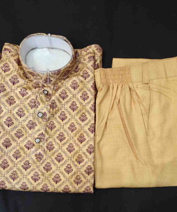 Mustard Color With Print And Golden Thread Work Kurta Comes With Pant.