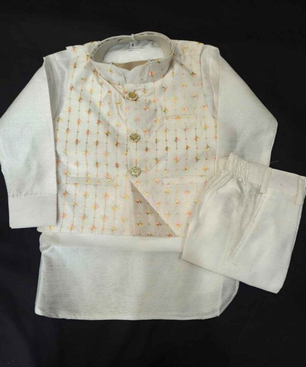 White Color Silk Fabric Kurta And Pant Comes With Embroidery Work Jacket.