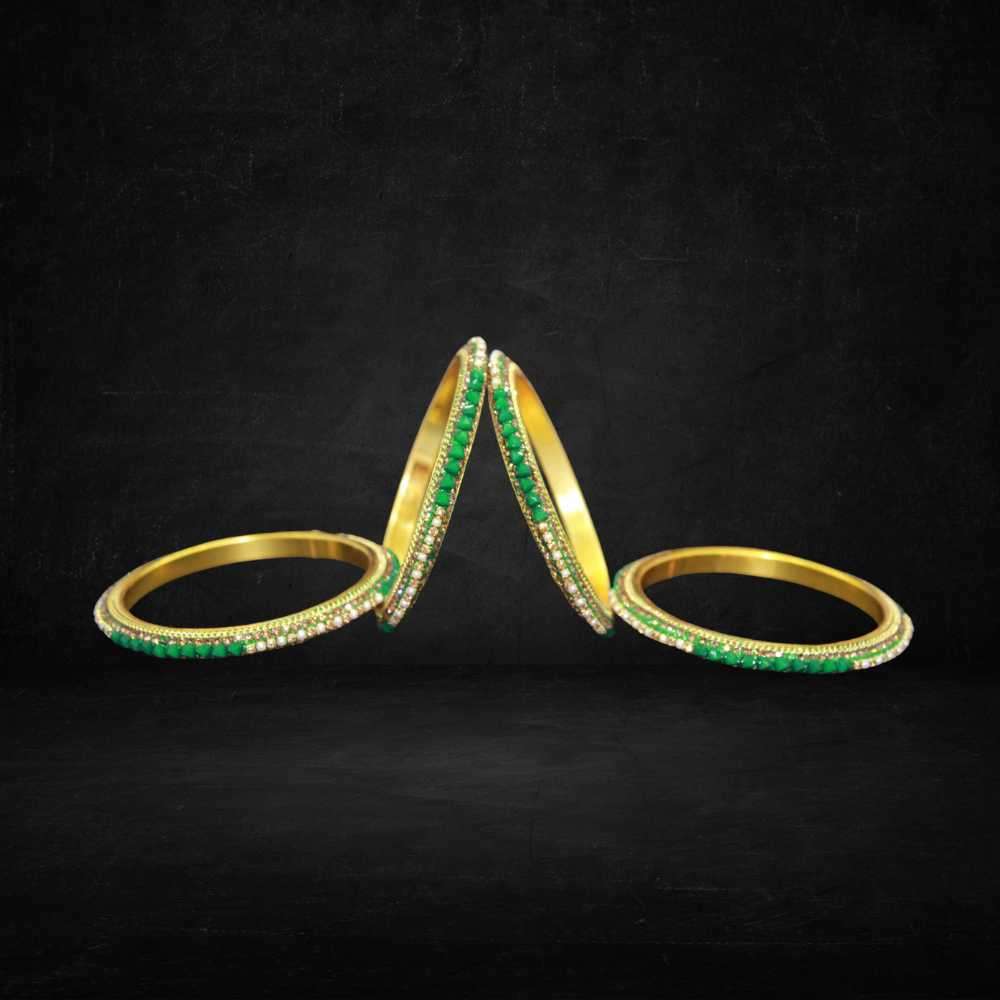Beautiful leaf green color with fine and crystal stone metal bangles can be customized with velvet bangles - Image 5