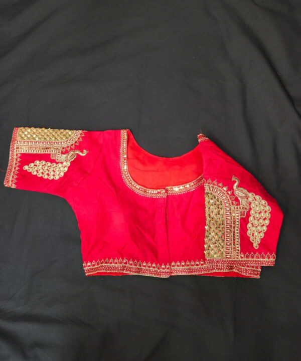 Beautiful Hand Embroidery Red Color Peacock Design Blouse.
