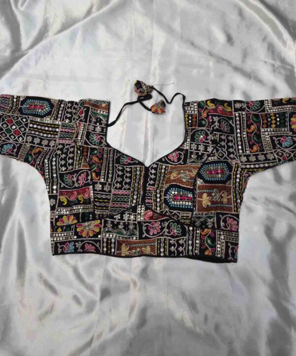 Beautiful Black Color With Mutli Color Embroidery And Sequence Work Blouse.