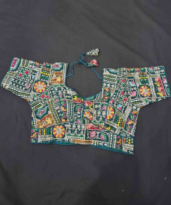 Beautiful Teal Green Color With Multi Color Embroidery And Sequence Work Blouse.