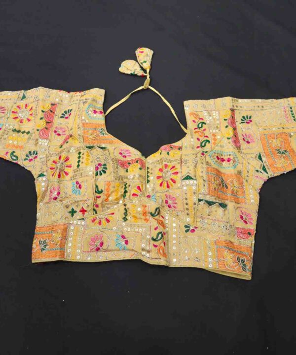 Beautiful Golden Color With Multi Color Embroidery And Sequence Work Blouse.