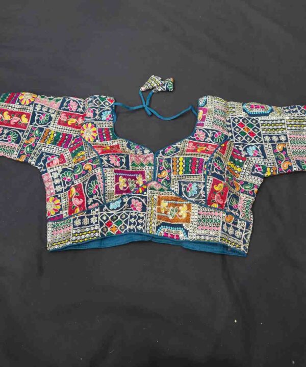 Beautiful Teal Blue  Color With Multi Color Embroidery And Sequence Work Blouse.