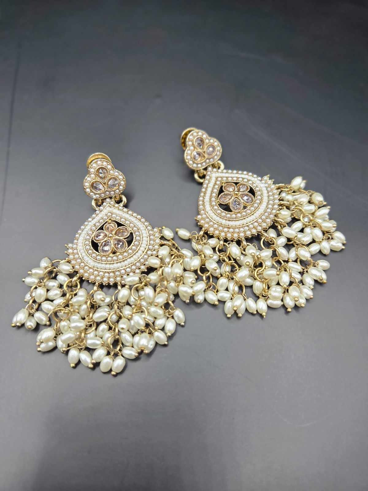 Pearl and Kundan Work Statement Earrings.