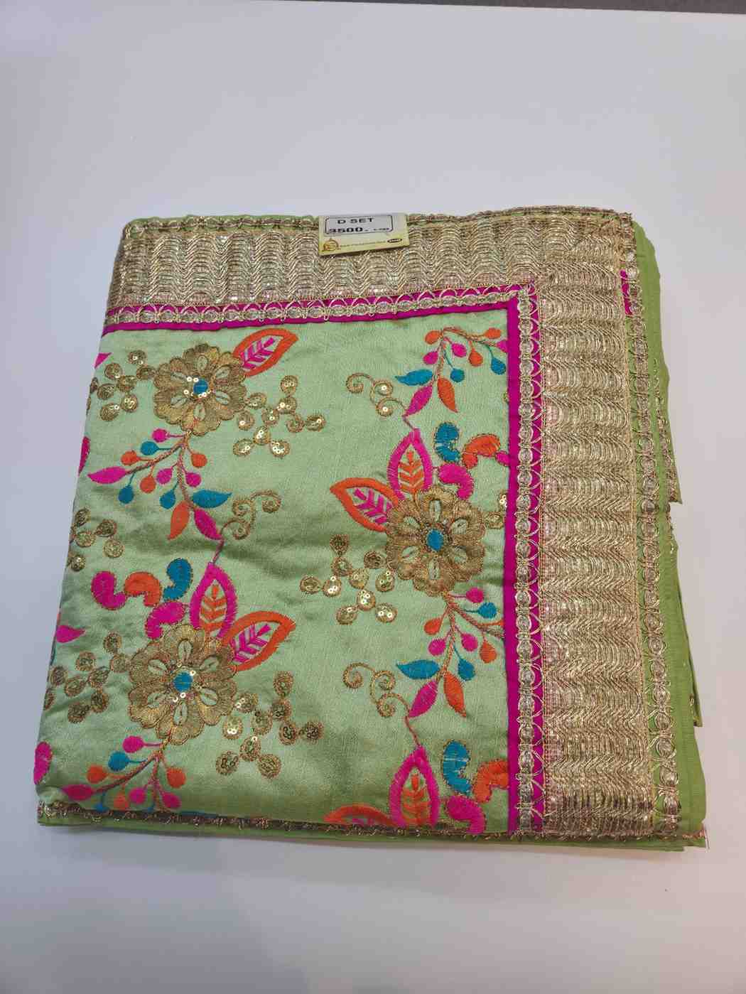 HEAVY EMBROIDERY GREEN COLOR SILK BASED WITH FOUR SIDE LACE WORK RUMALA SAHIB WITH DOUBLE SET WITH PALKAN