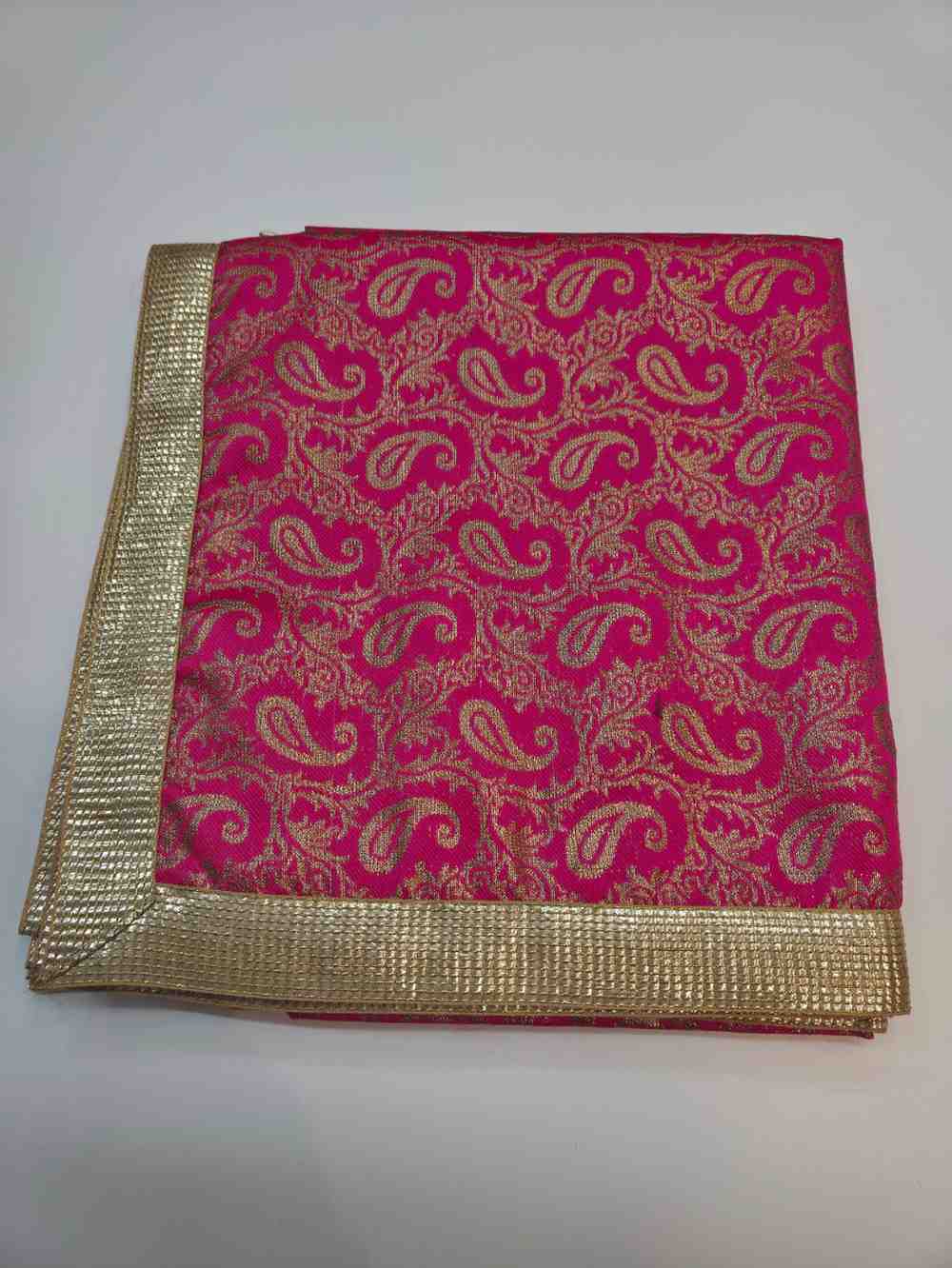 HOT PINK  COLOR SHIMMER SILK BASED TWO TONE FLORAL PRINT RUMALA SAHIB DOUBLE SET WITH PALKAN FOUR SIDE LACE WORK.