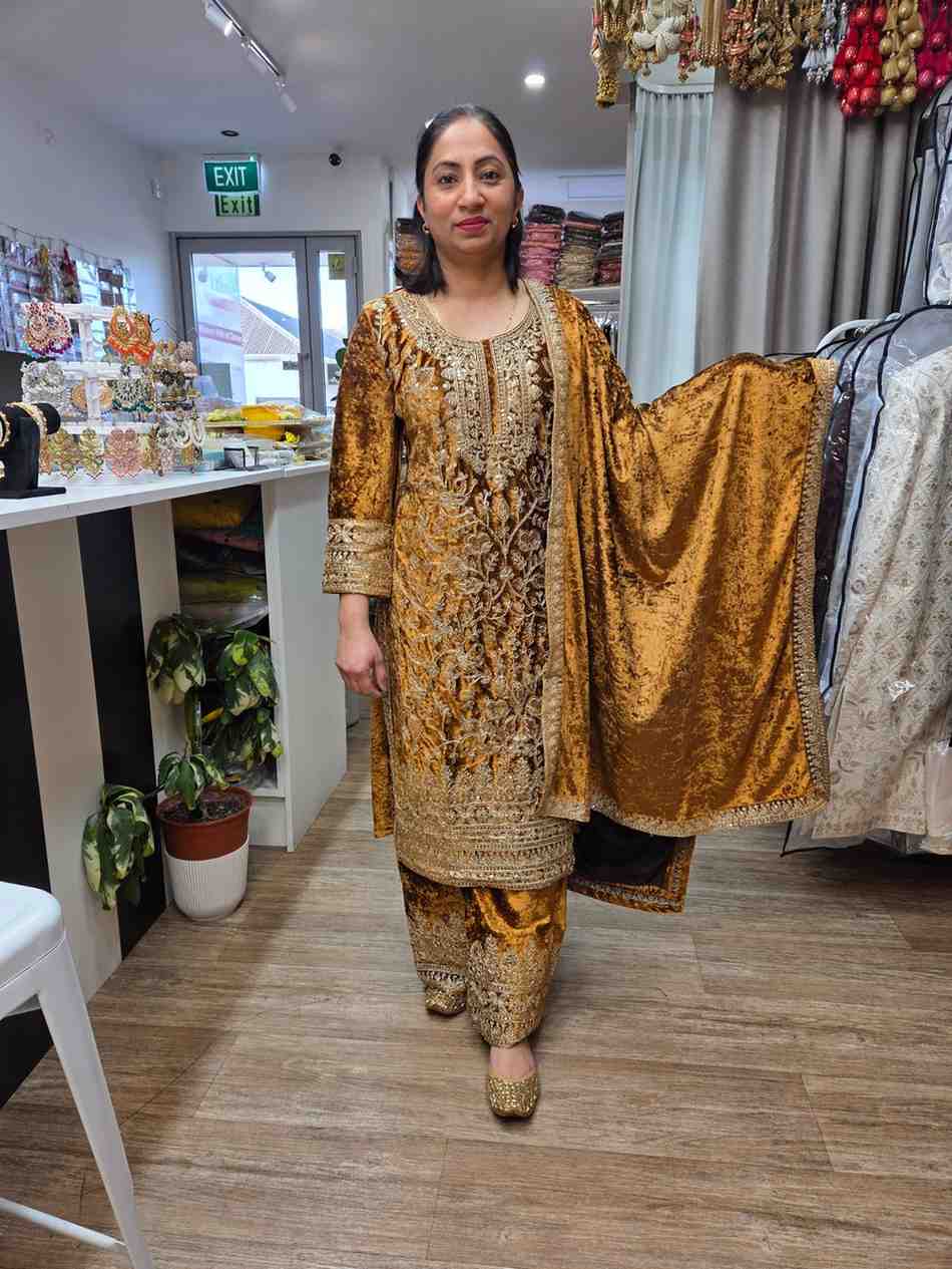 Velvet Fabric Embroidery Work all over Shirt And Pant Comes With Full Size Embroidery Work Matching Dupatta.