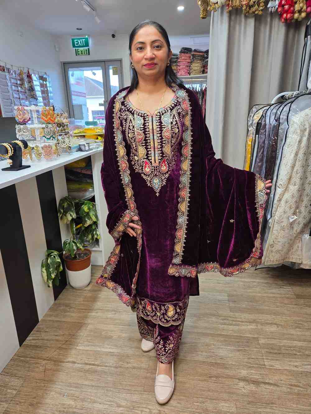 Velvet Fabric Embroidery Work all over Shirt And Pant Comes With Full Size Embroidery Work Matching Dupatta.