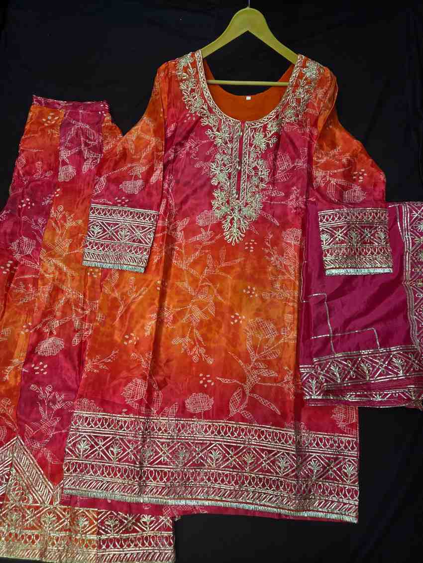 Beautiful digital print with gotta patti work on shirt and bottom comes with matching dupatta.