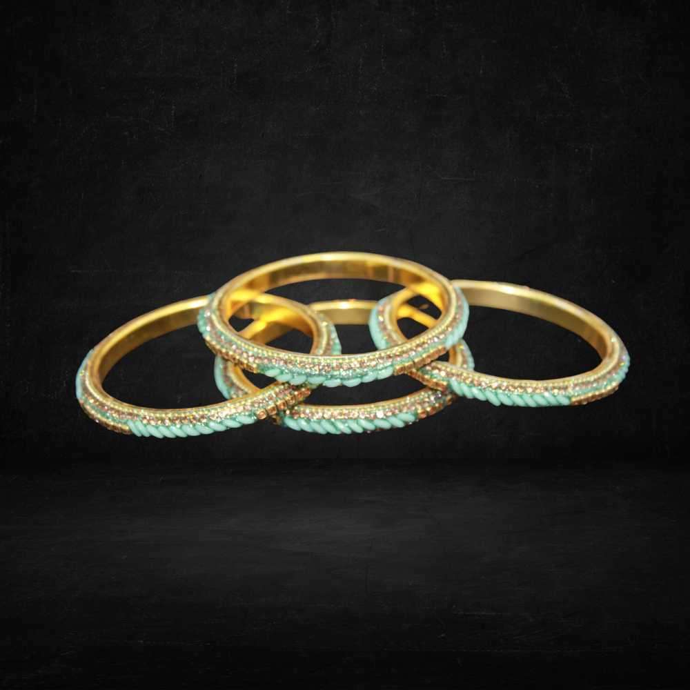 Beautiful leaf green color with fine and crystal stone metal bangles can be customized with velvet bangles - Image 3