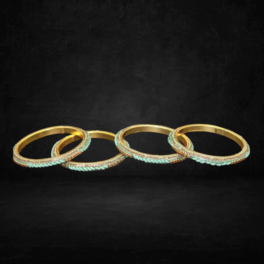 Beautiful leaf green color with fine and crystal stone metal bangles can be customized with velvet bangles - Image 2