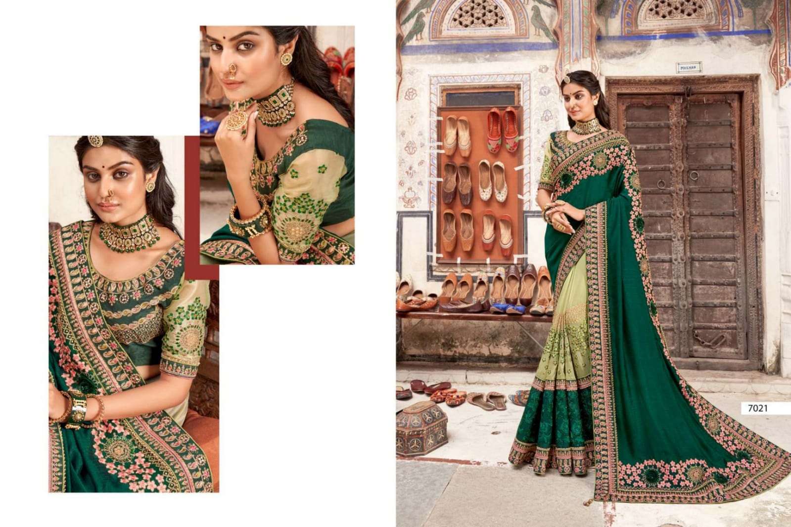 (SOLD) Dark Sea Green Embroidered Silk Saree With Saree For Women
