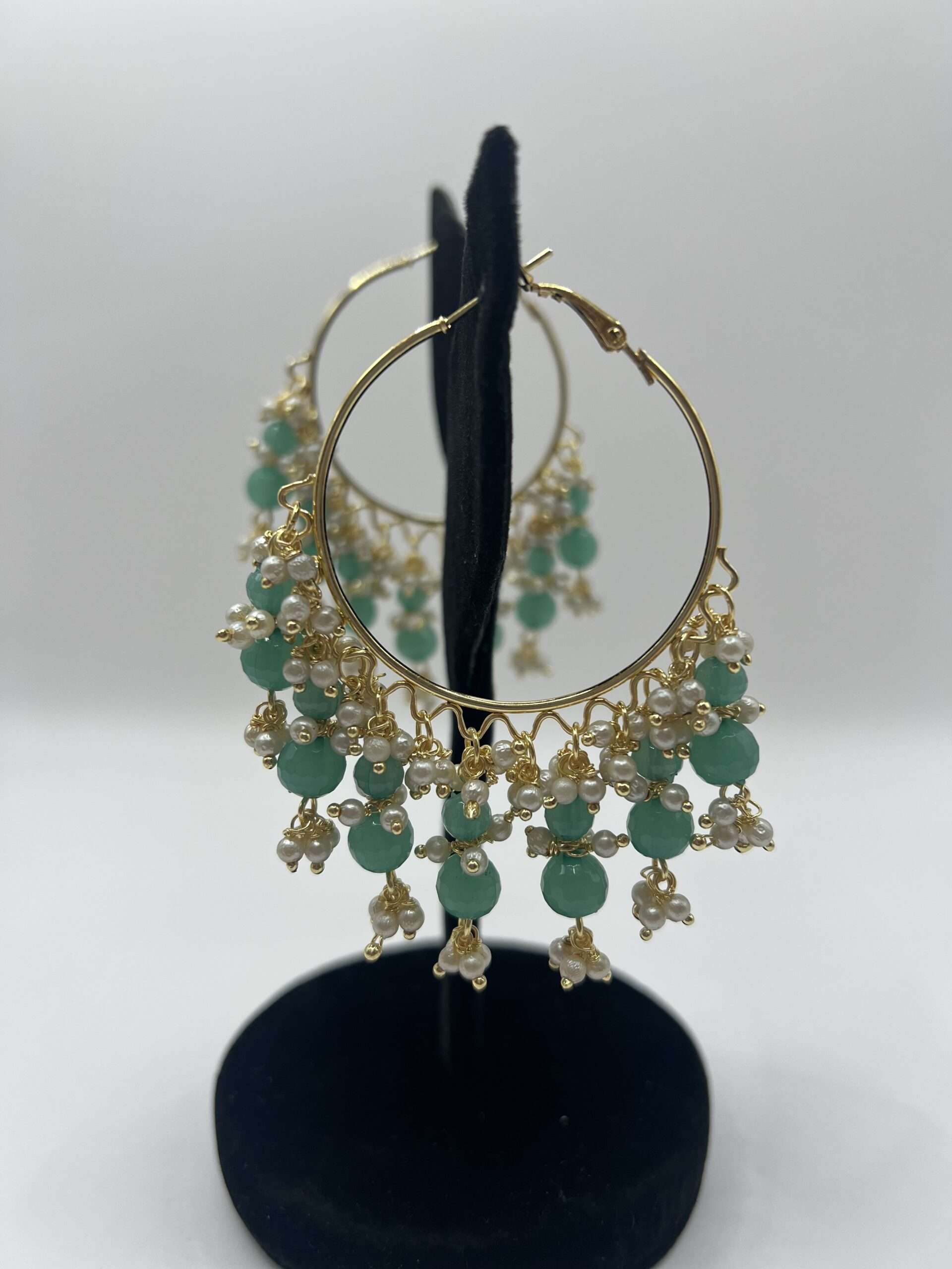 MEENAKARI HOOP EARRINGS - SEA GREEN
