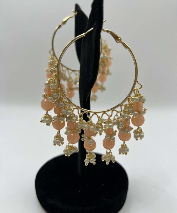 Buy Peach Kundan Pearl Gold Plated Baliya Earrings For Women
