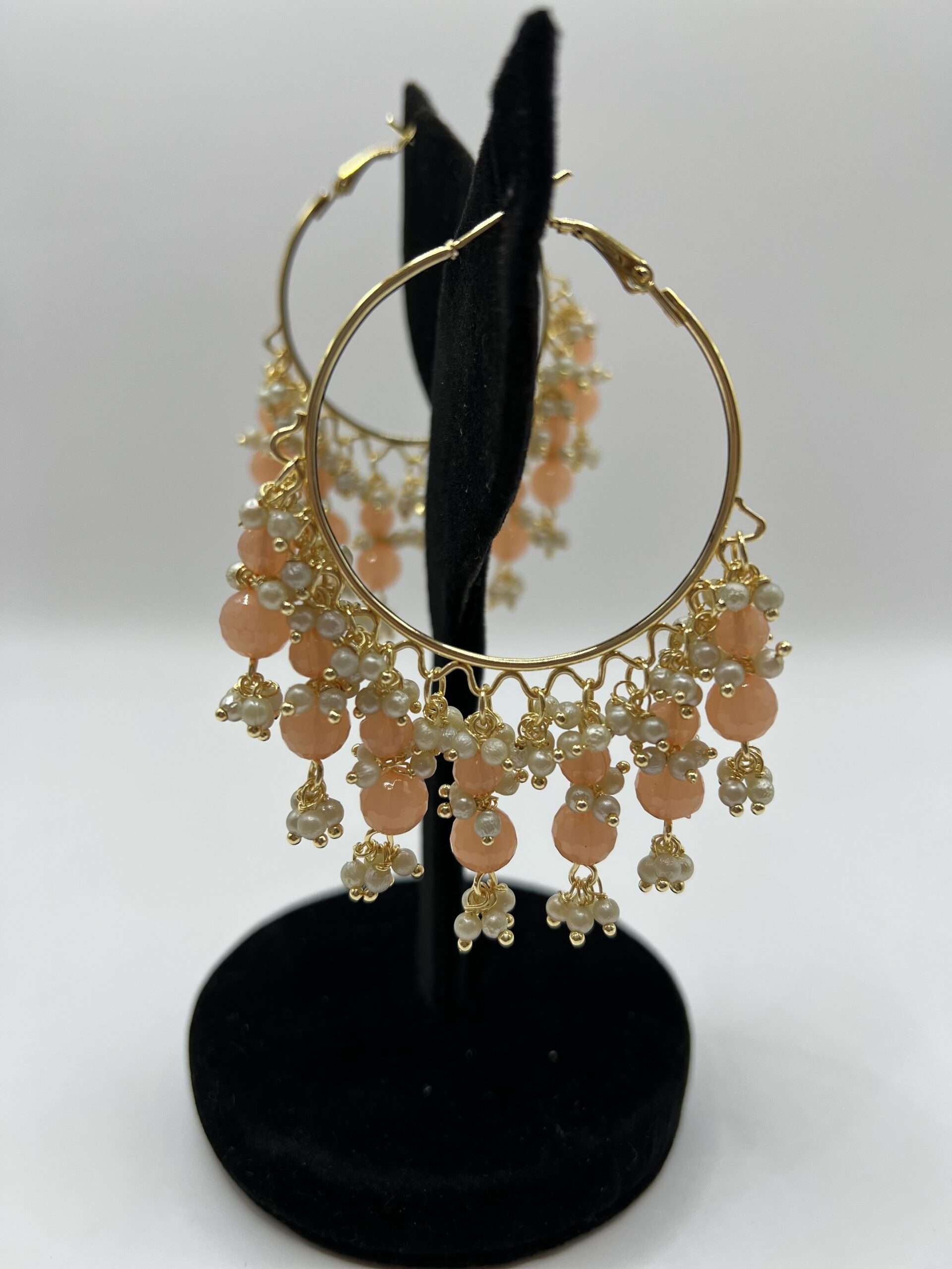 Buy Peach Kundan Pearl Gold Plated Baliya Earrings For Women