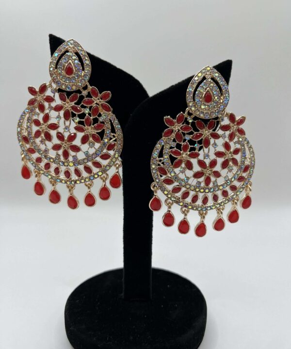 Light weight red minakari earrings with pearl
