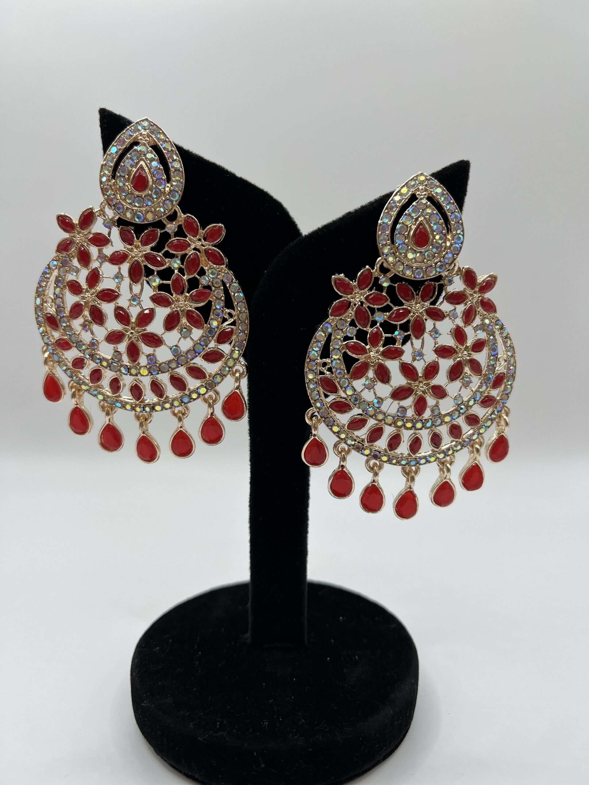 Light weight red minakari earrings with pearl