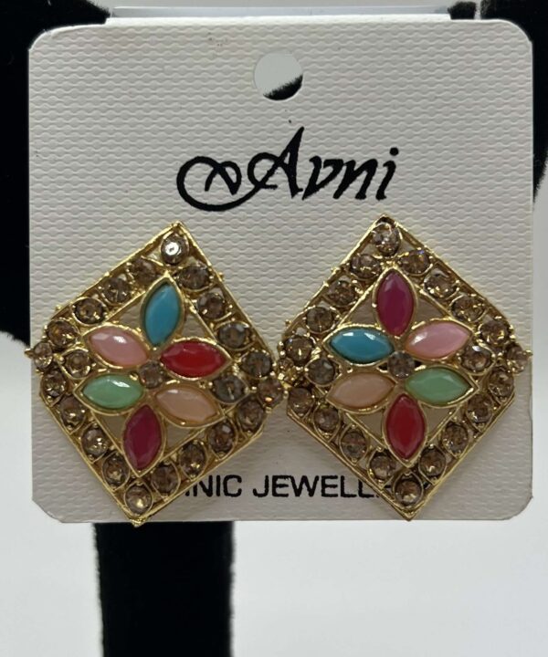 Multi-colored stone with gold-colored metal work stud earrings!