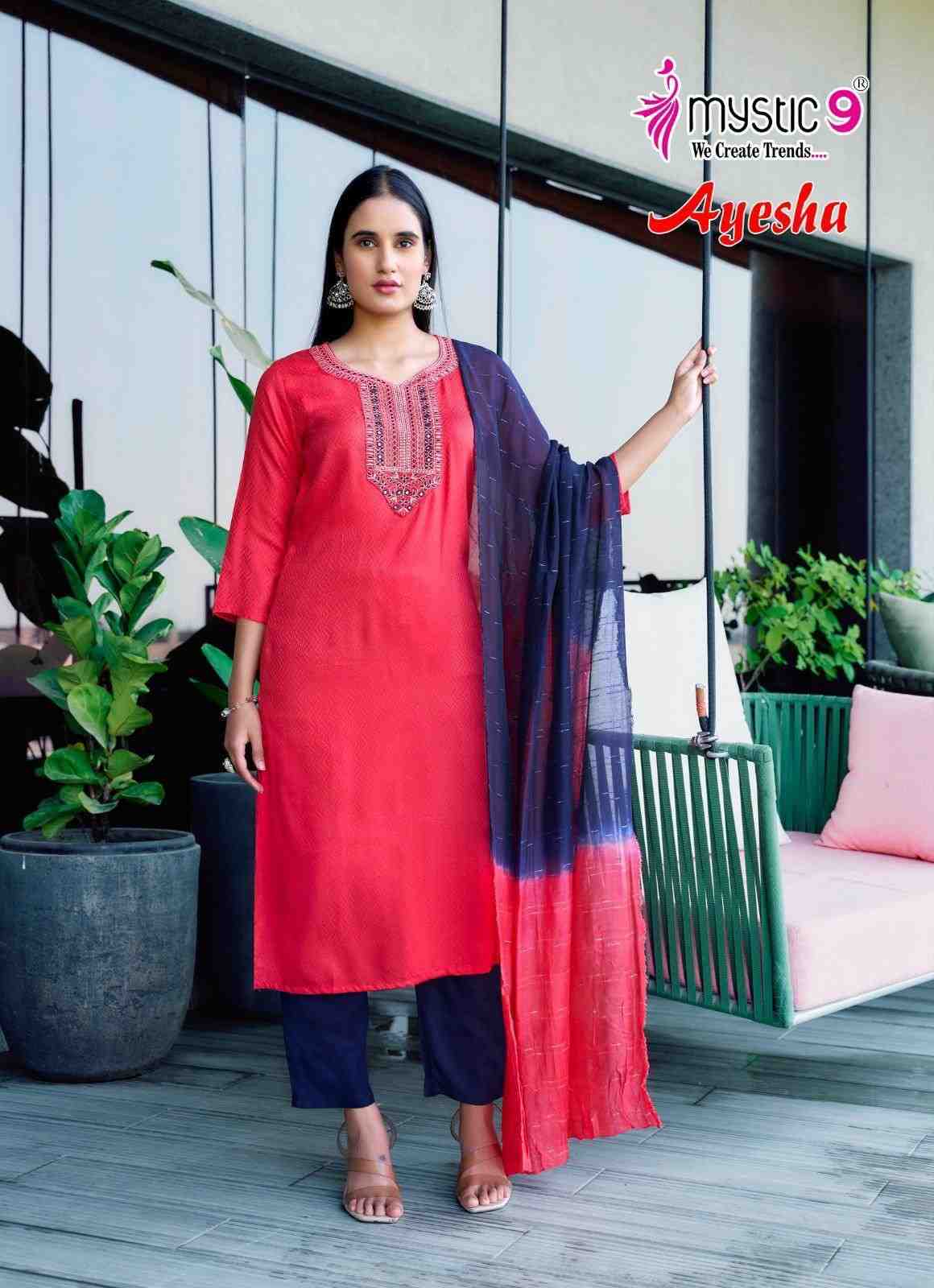 Cotton Rayon Based Beautiful Neck Embroidery Work Kurti Comes With Pant And Two Tone Sequence Work Dupatta