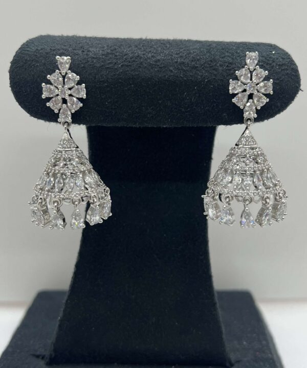 Jhumka Bali Silver American Diamond  Earrings Indian Jewellery
