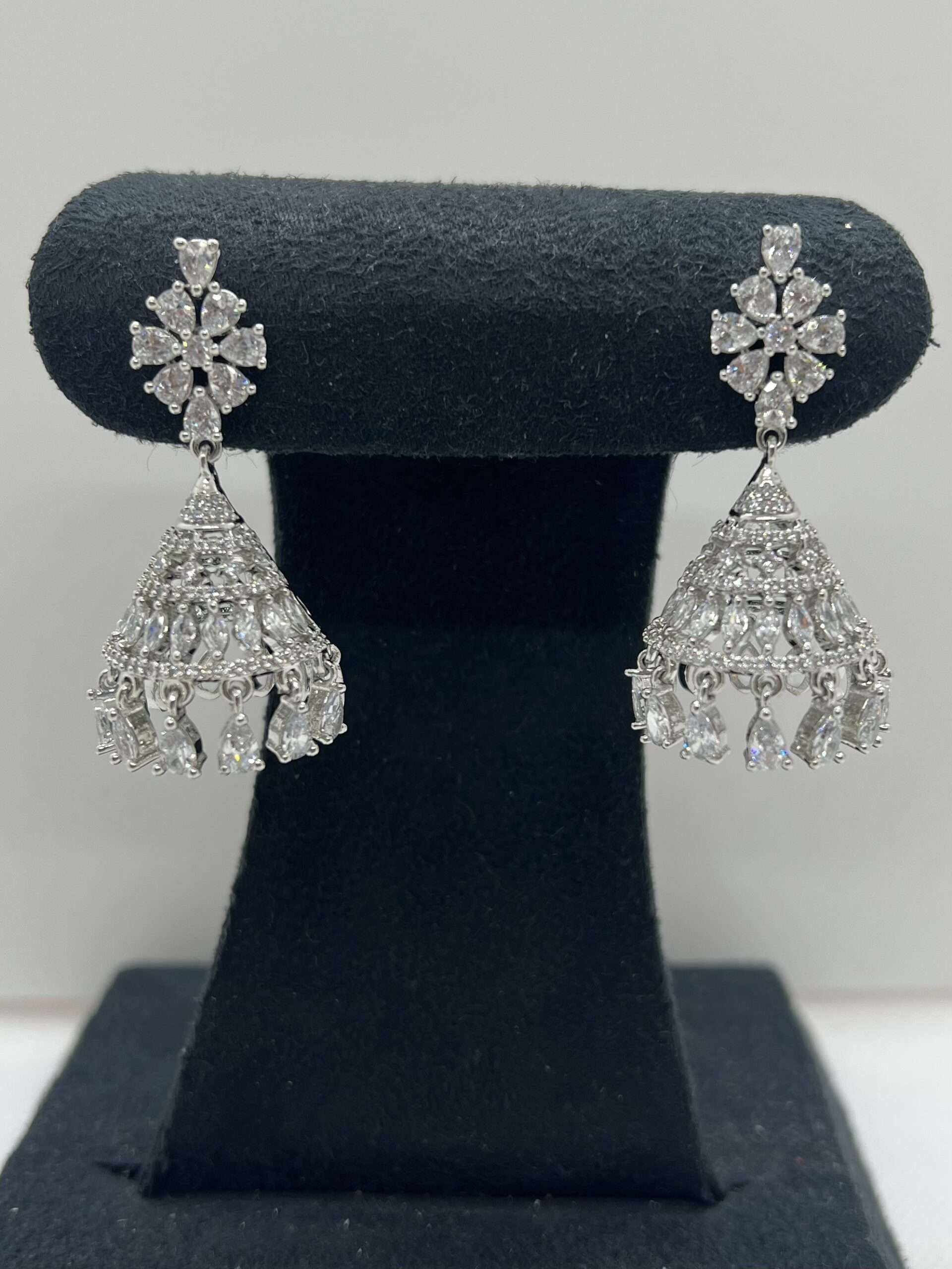 Jhumka Bali Silver American Diamond  Earrings Indian Jewellery