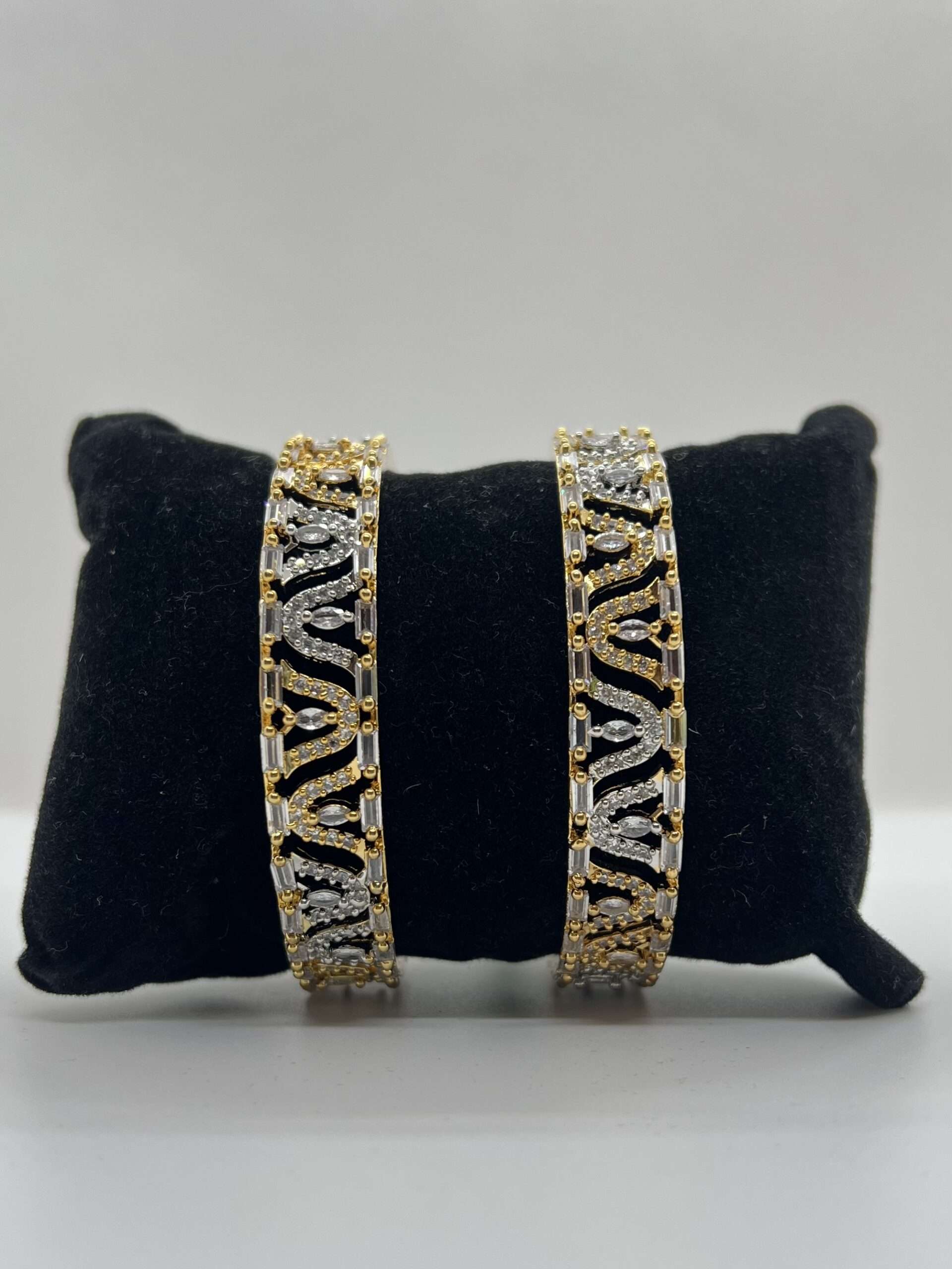 ATTRACTIVE DESIGN GOLDEN AND SILVER POLISH AMERICAN DIAMOND BANGLE SETS