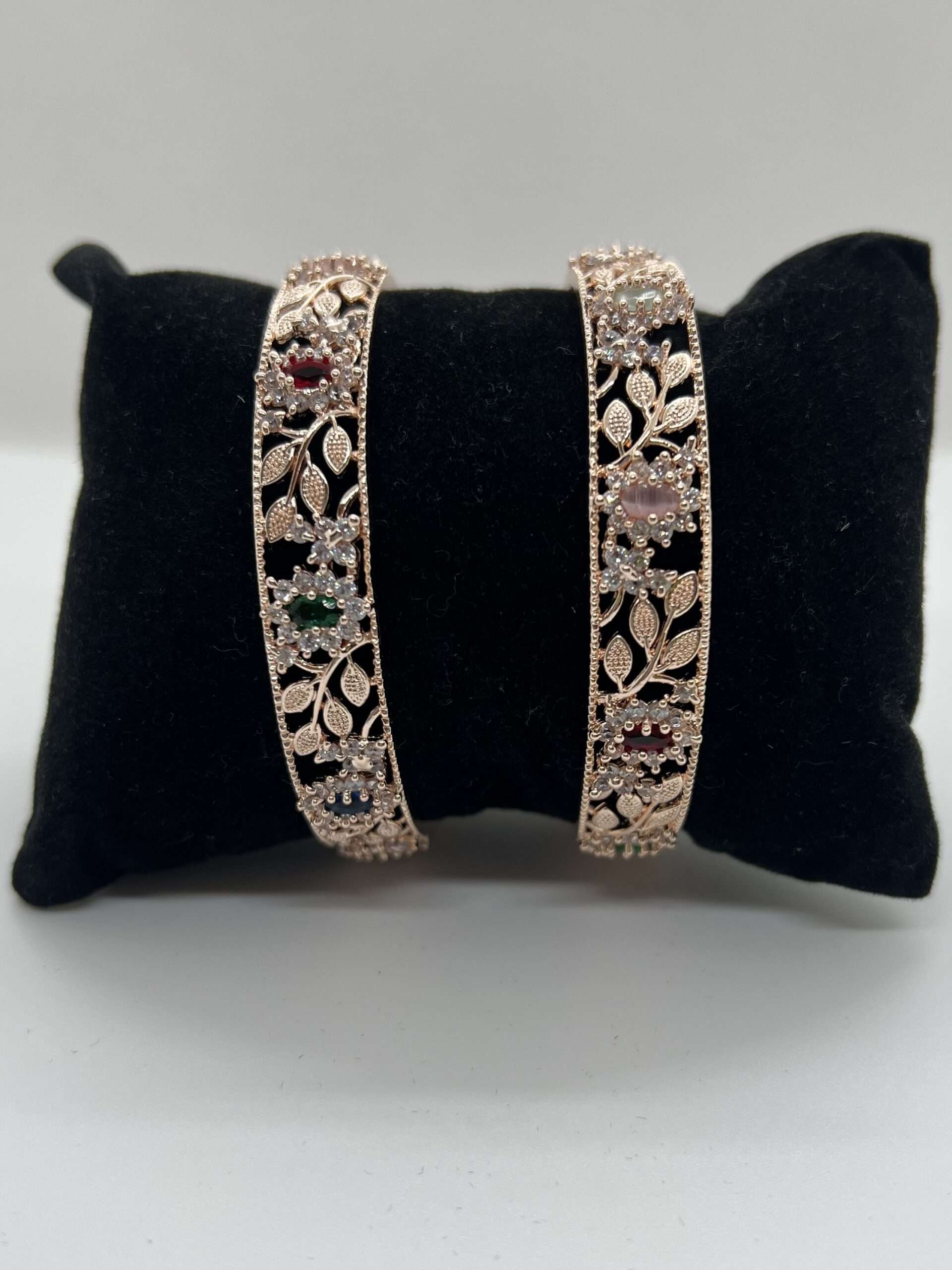 BEAUTIFUL ROSE GOLD FANCY COLOR FULL STONES AMERICAN DIAMOND BANGLE SETS