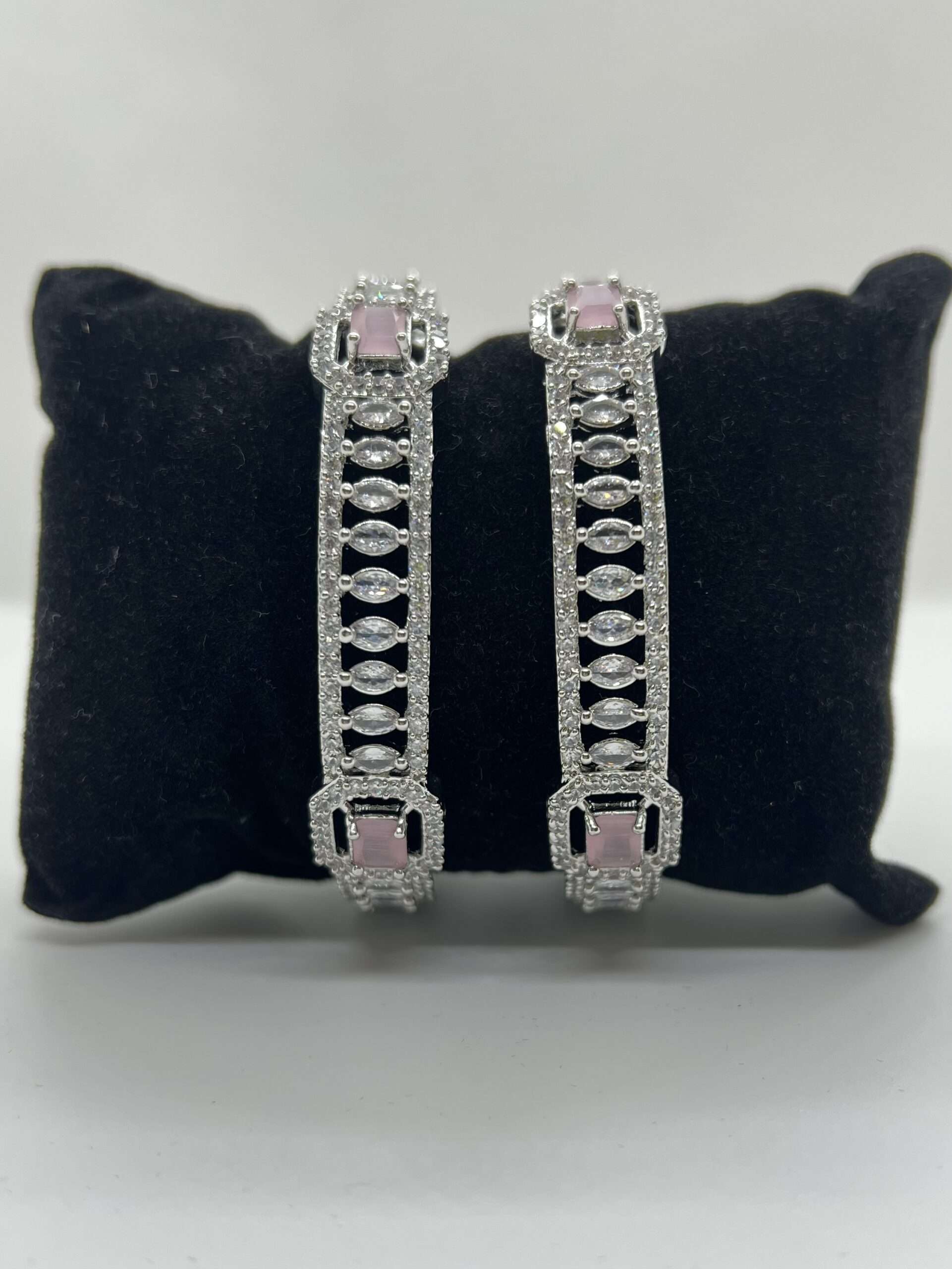 STYLISH LATEST DESIGN AMERICAN DIAMOND WITH LIGHT PINK COLOR STONE BANGLES SETS
