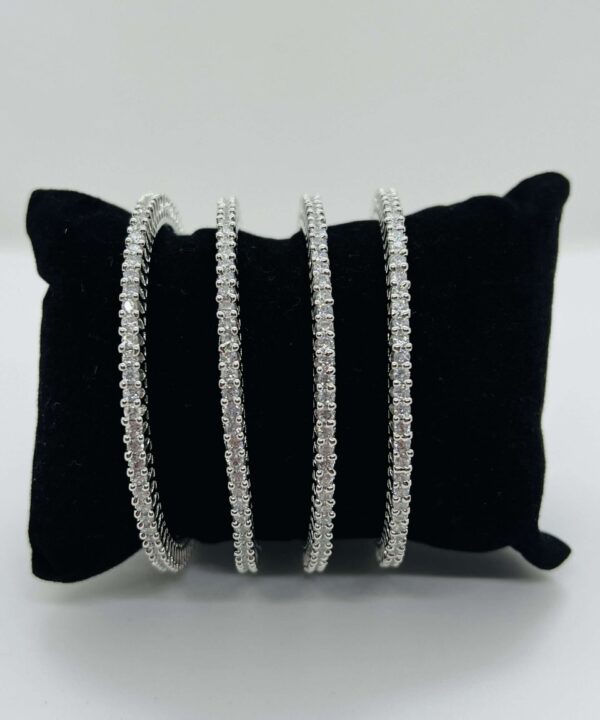 SINGLE LINE SILVER BASE AMERICAN DIAMOND BANGLES SET