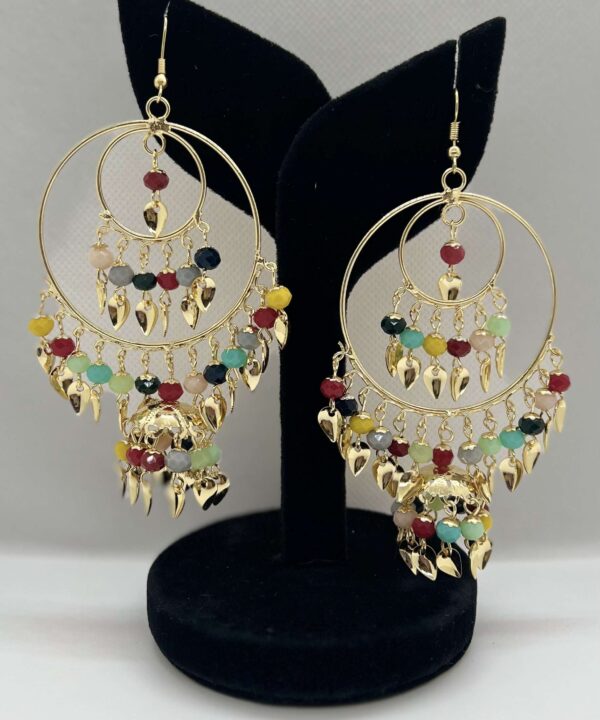 Multicolor Gold Tone Kundan Earrings with Pearls