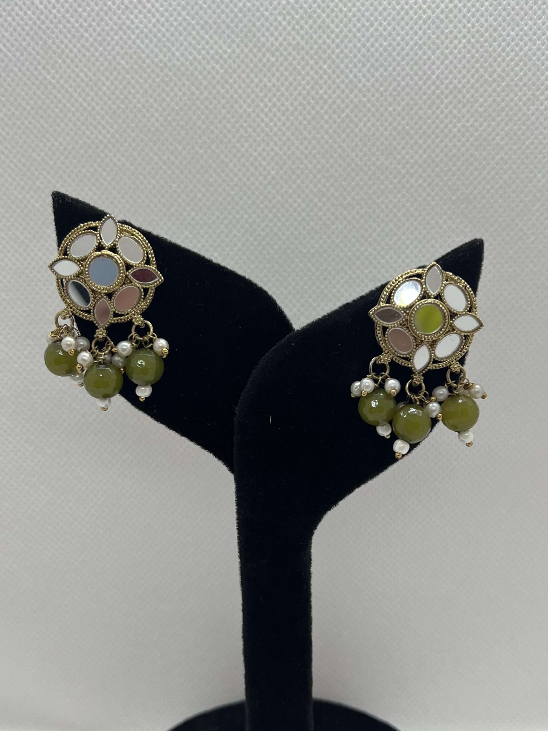 Green Gold Tone Studs Earrings For Women