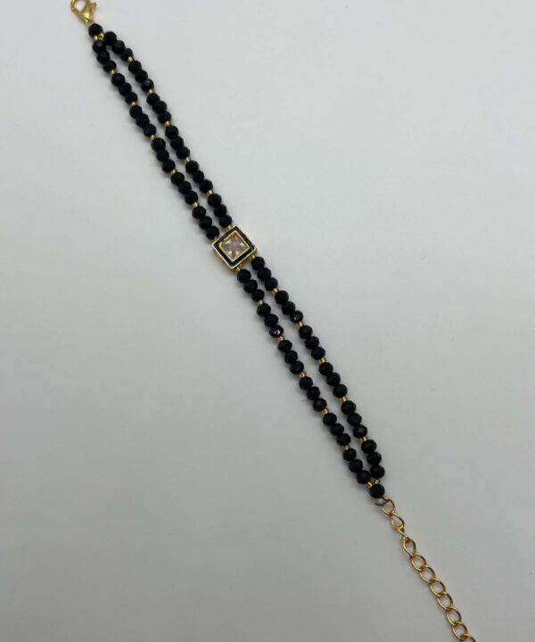 Double Layer Kundan Black And Golden Square Evil Eye