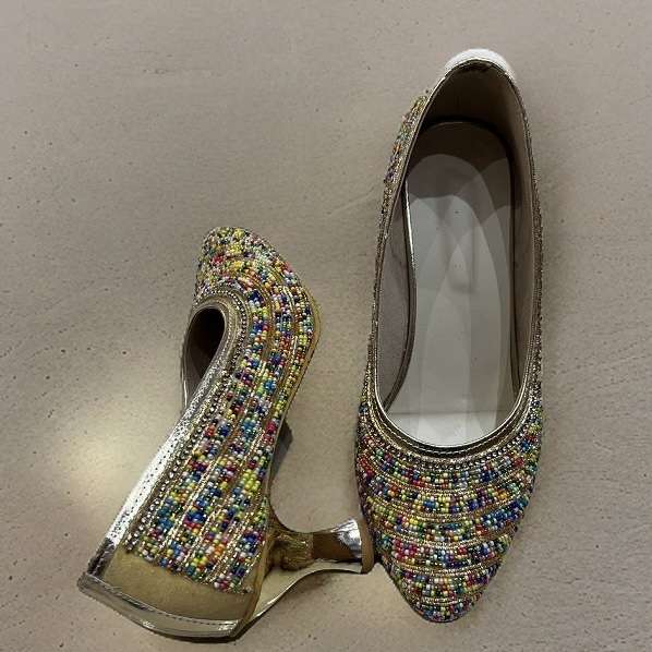 Beautiful Party Wear High Heal In Multi Color Beads Works