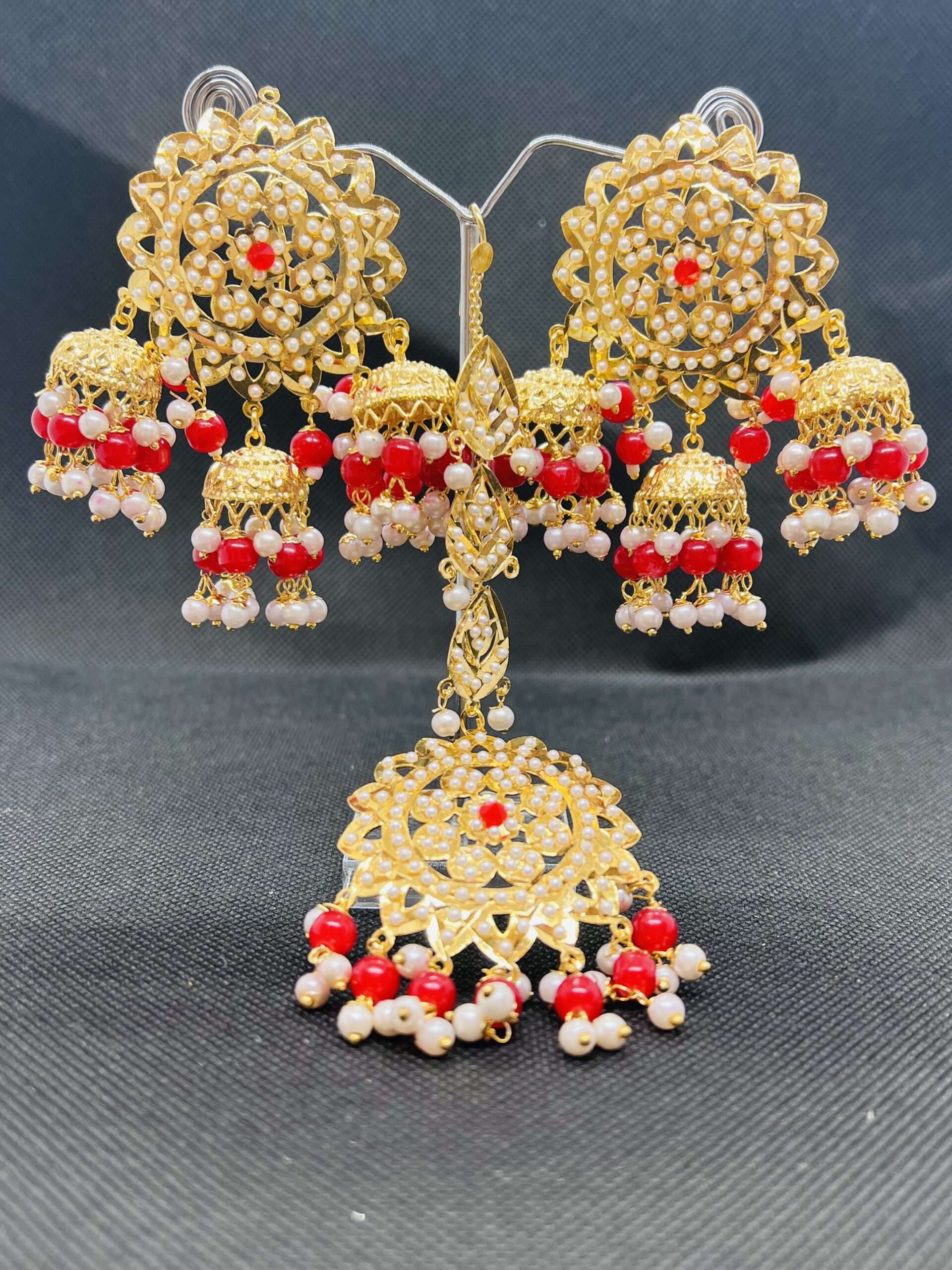 Gold Finished Kundan Rubby Jhumki Earrings