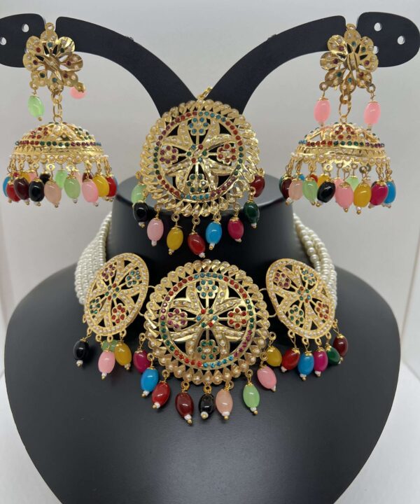 Adaa Multicolour Kundan Necklace Set with Tikka