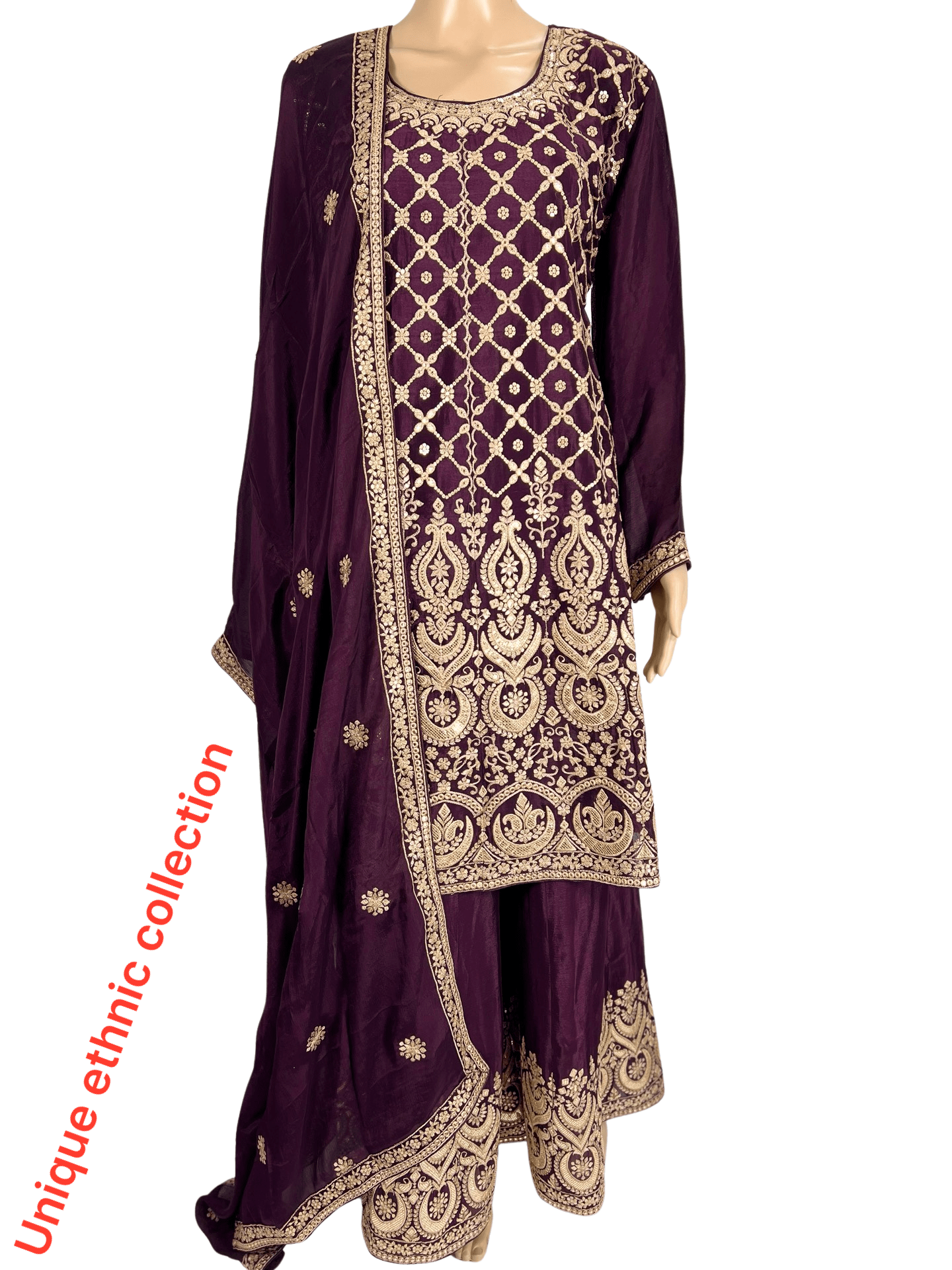 Embroidered Georgette Purple Color Function Wear Palazzo Suit