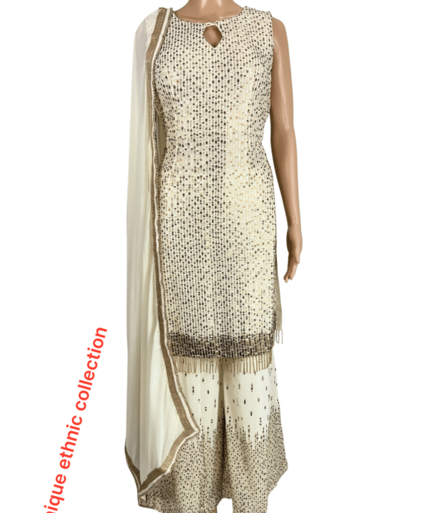 White Georgette Embroidered Gharara Set For Women