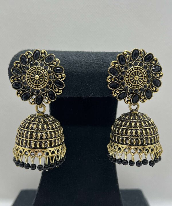 Fresh Vibes Golden Big  Black Colour Traditional Jhumka Earrings