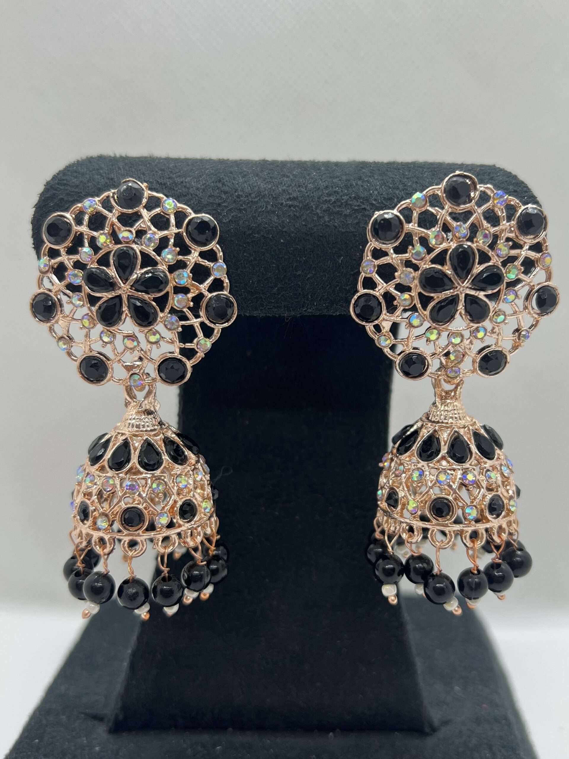 BEAUTIFUL WEDDING DESIGN TRADITIONAL STONE MOTI JHUMKA EARRING BLACK COLOR