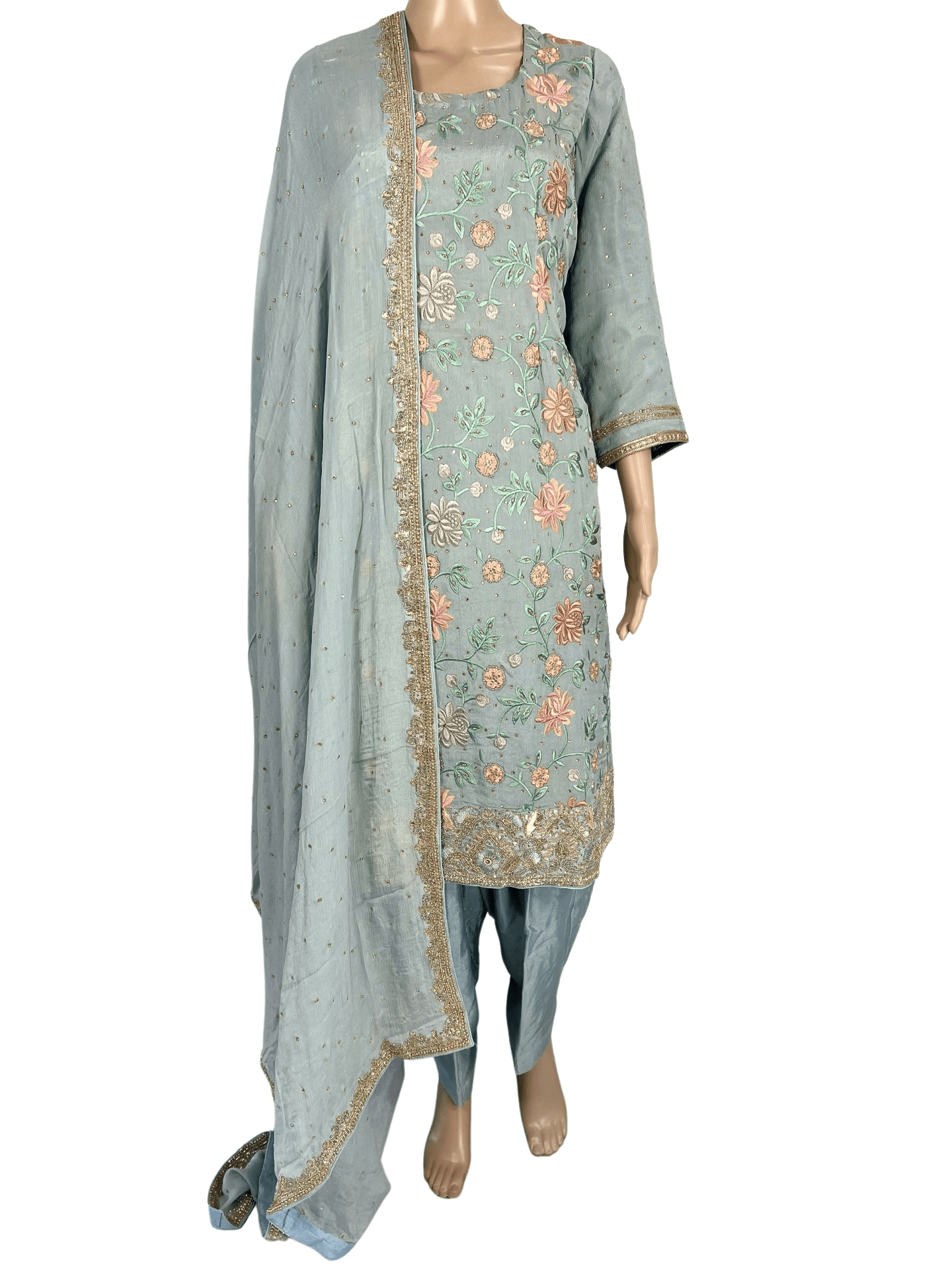 Designer Party Wear Superior Cotton Suit - Grey For Women