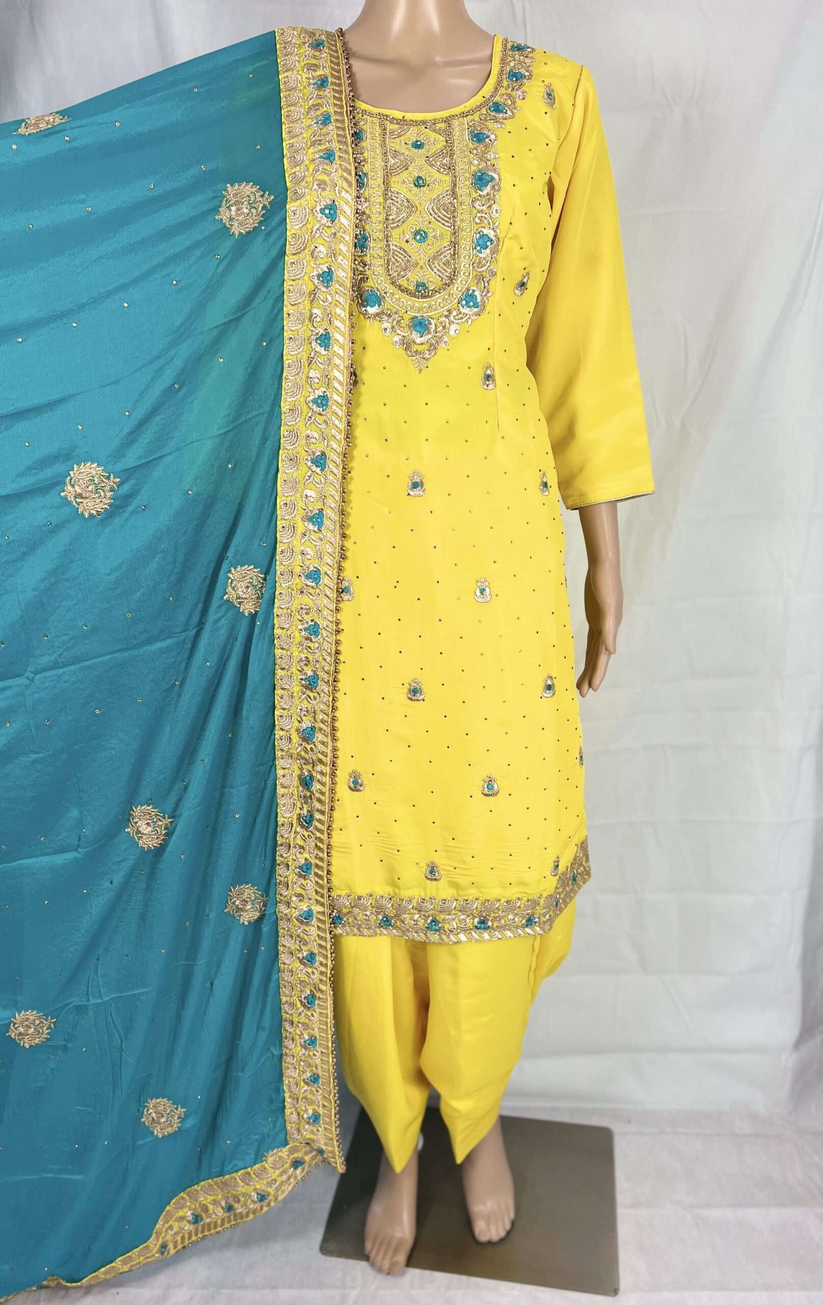 Yellow Heavy Embroidered Suit For Women