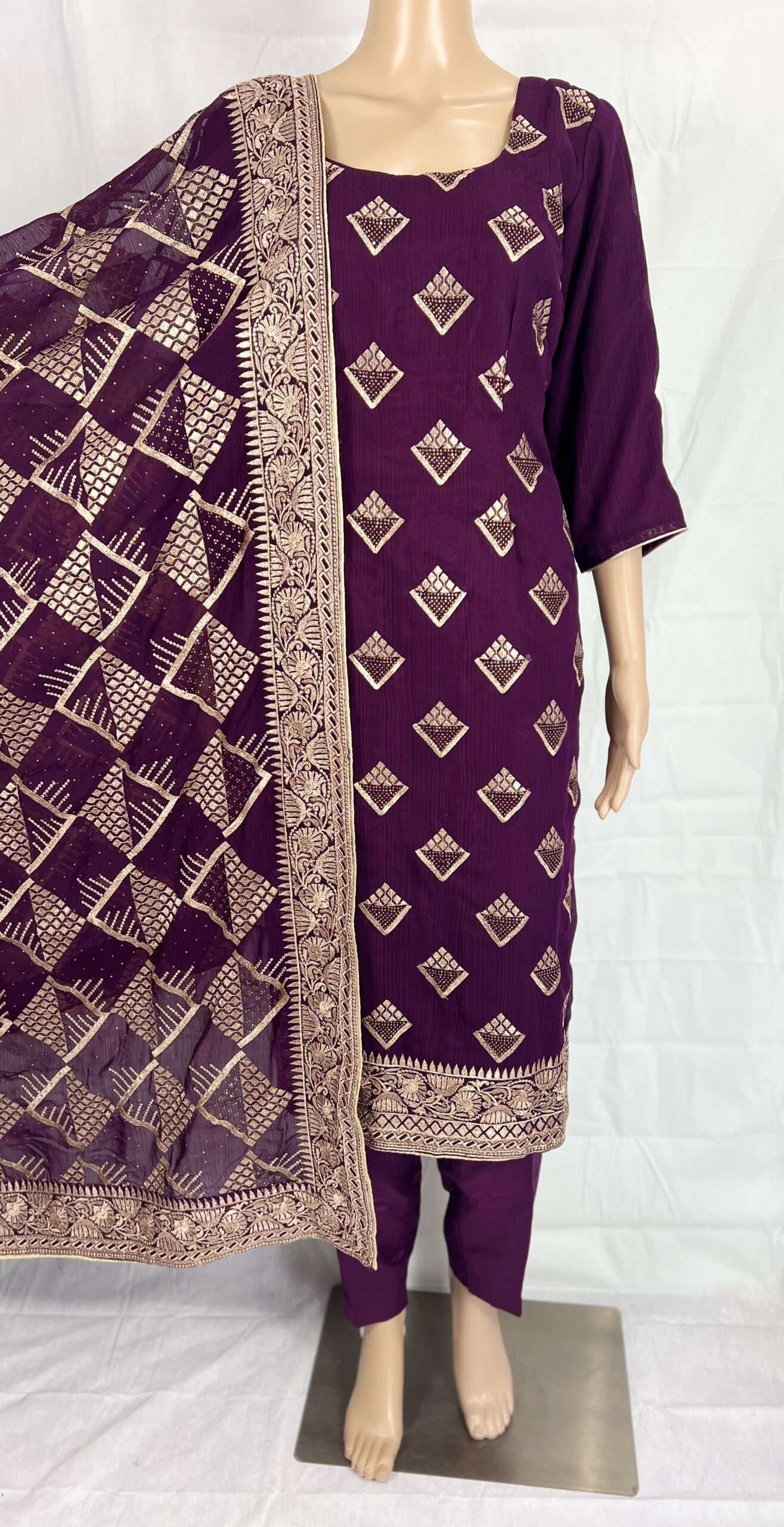 (SOLD) Designer Fashions Embroidered Dark wine colour For Women