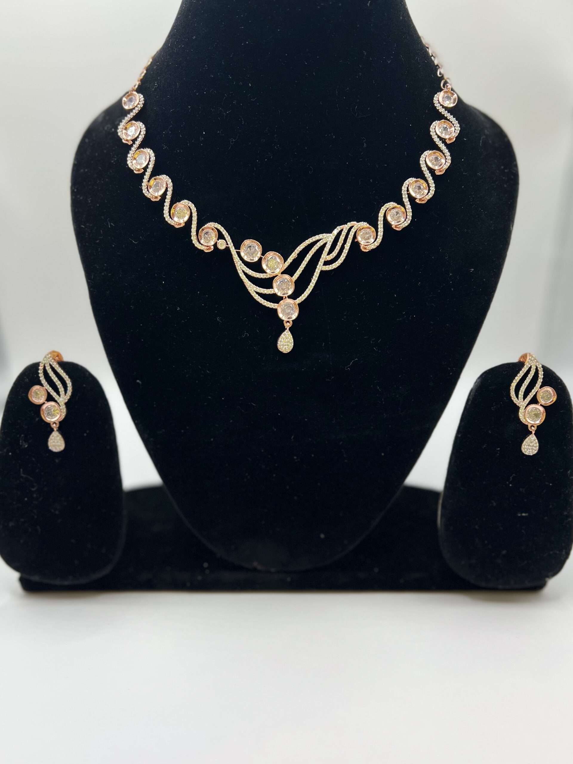 Stone Studded Designer Golden Necklace Set
