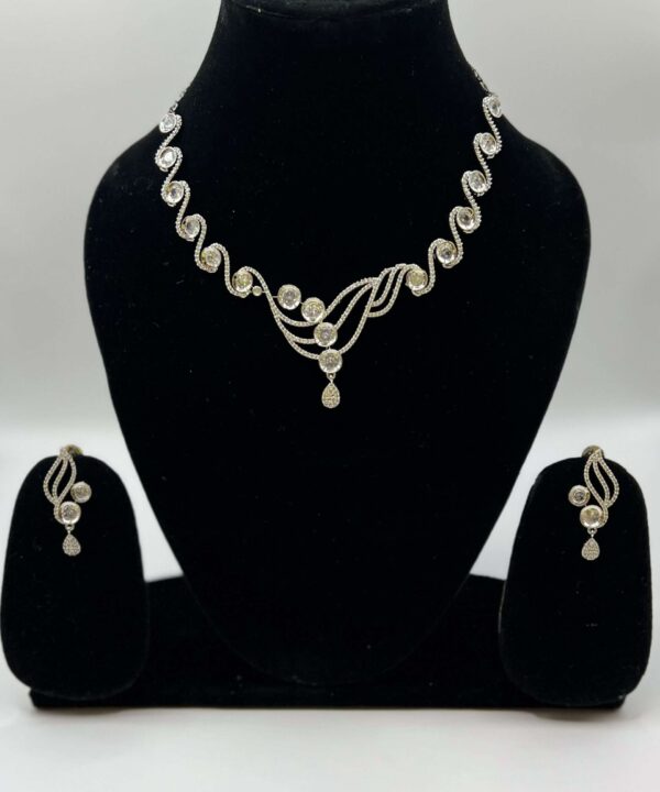 Silver AD American Diamond Necklace & Earring Set