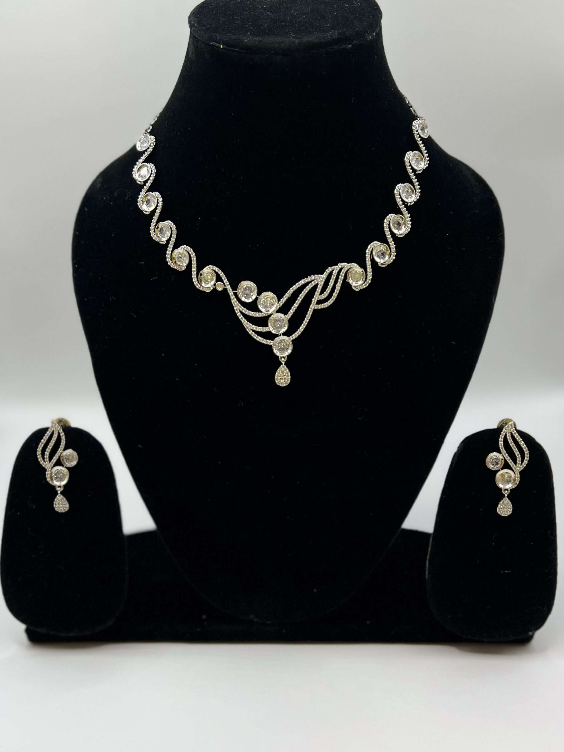 Silver AD American Diamond Necklace & Earring Set