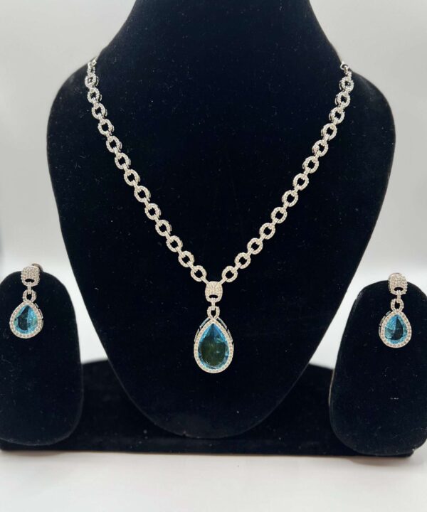 Silver Doublet Stones AD Studded Necklace Set